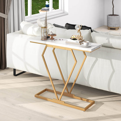 100 cm Gold Console Table with Diamond Shape Geometric Frame-White & Golden