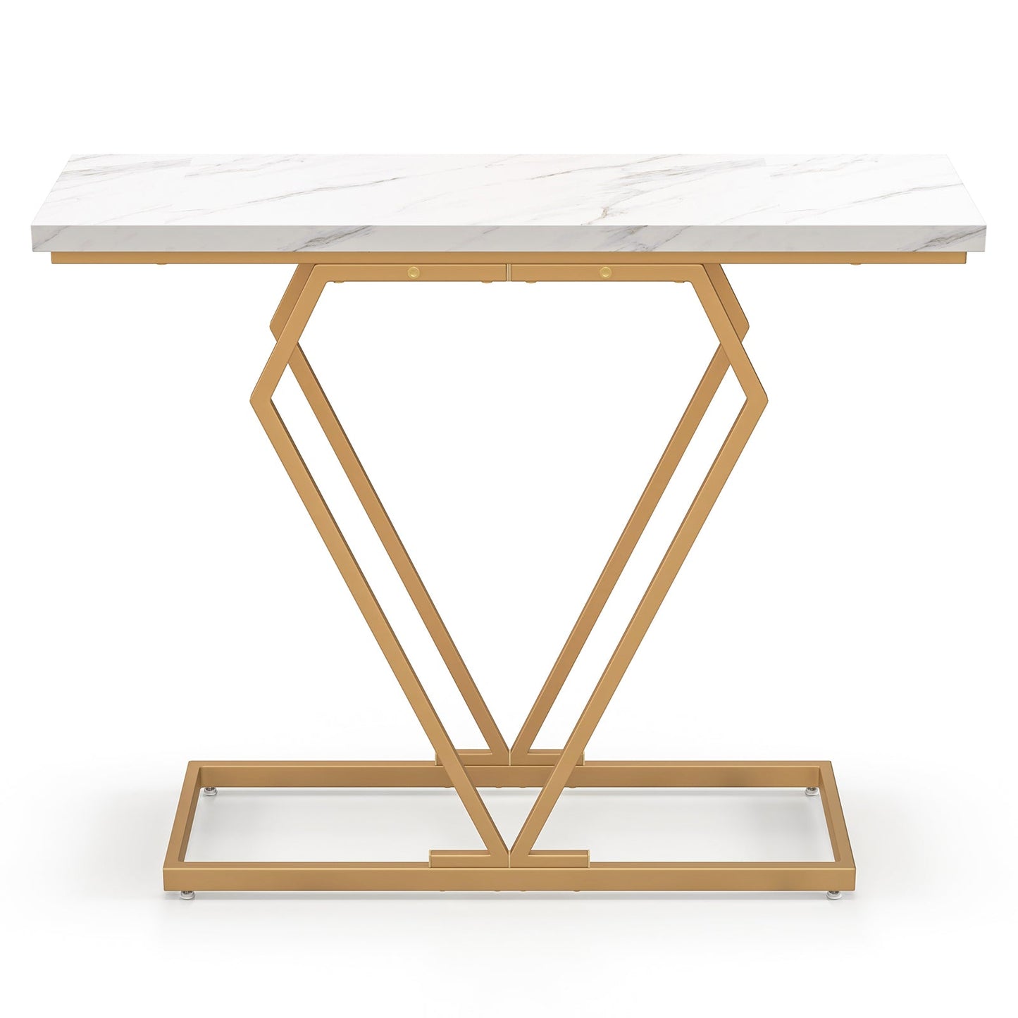100 cm Gold Console Table with Diamond Shape Geometric Frame-White & Golden