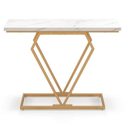100 cm Gold Console Table with Diamond Shape Geometric Frame-White & Golden