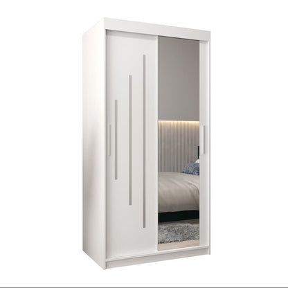 White wardrobe with a mirror door on a white background