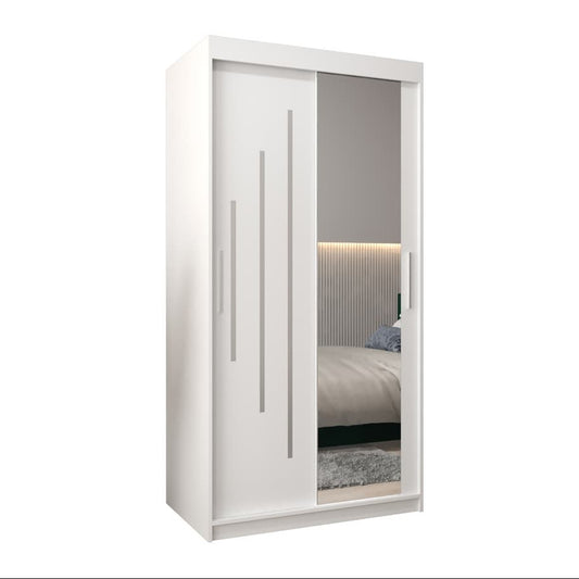 White wardrobe with a mirror door on a white background
