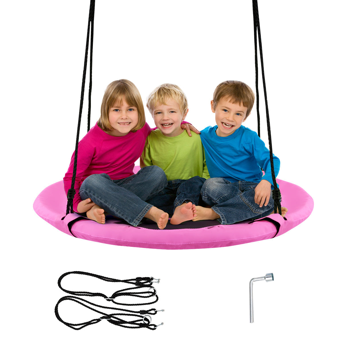 100cm Children Flying Saucer Tree Swing with Adjustable Rope-Pink