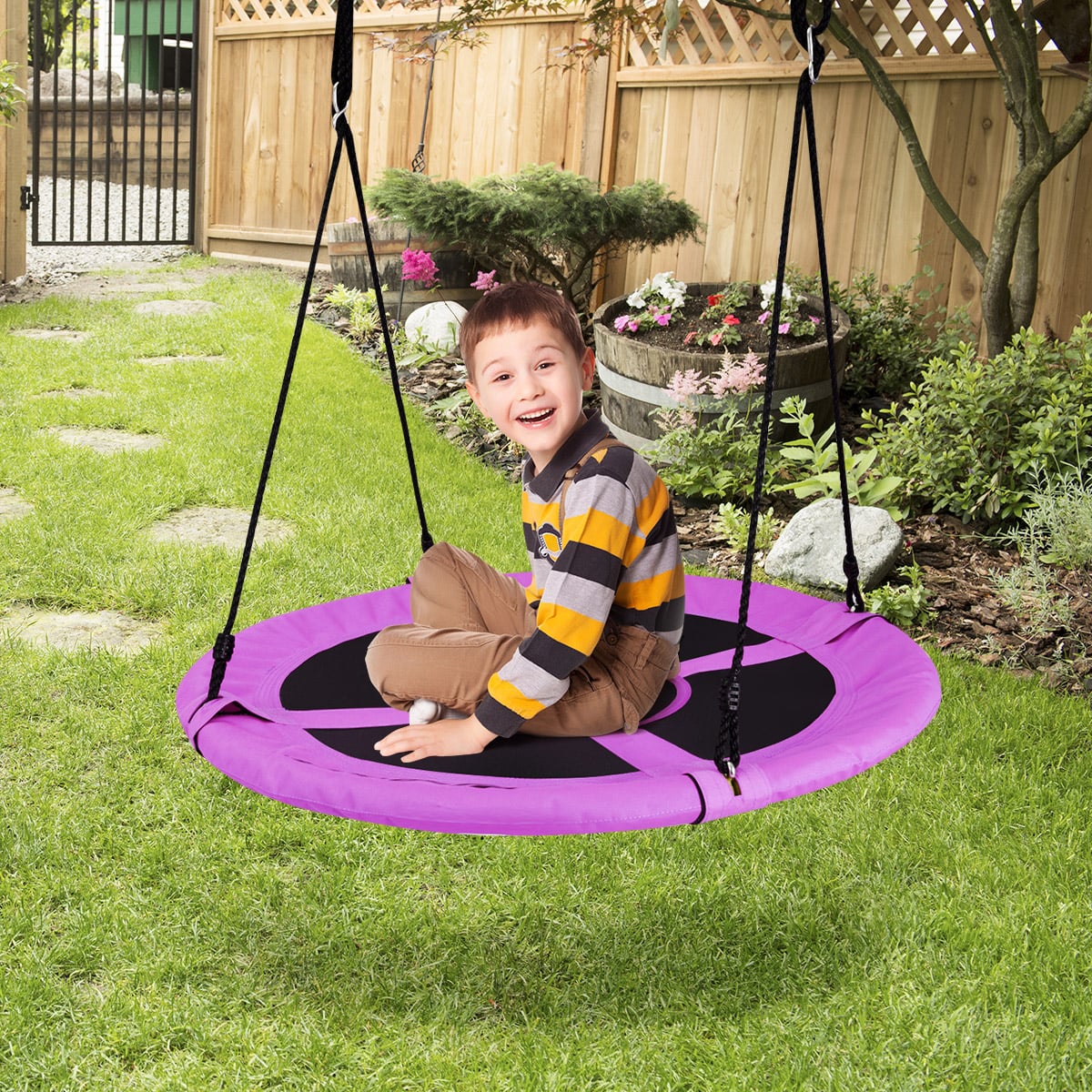 100cm Children Flying Saucer Tree Swing with Adjustable Rope-Purple
