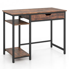 100 cm Computer Desk Computer Workstation with Drawer and Adjustable Shelf-Rustic Brown
