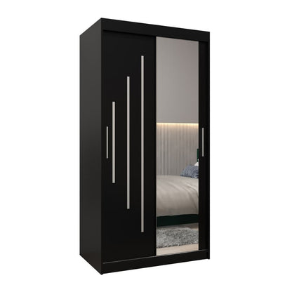 Black wardrobe with mirror on a white background