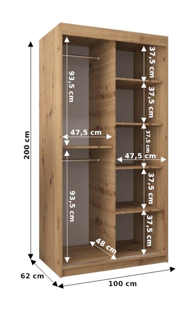 Uppsala T2 Sliding Door Wardrobe 100cm