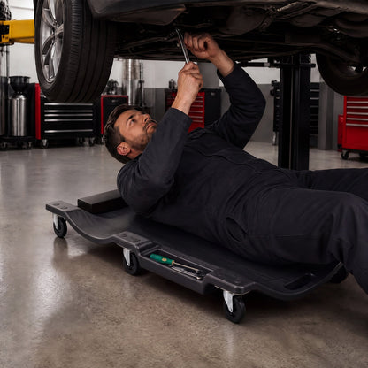 101 CM Low Profile Rolling Garage Creeper with Padded Headrest-Black