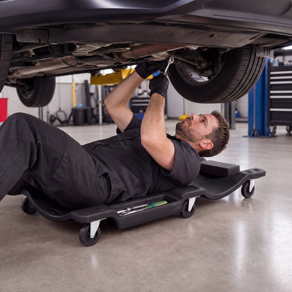 101 CM Low Profile Rolling Garage Creeper with Padded Headrest-Black