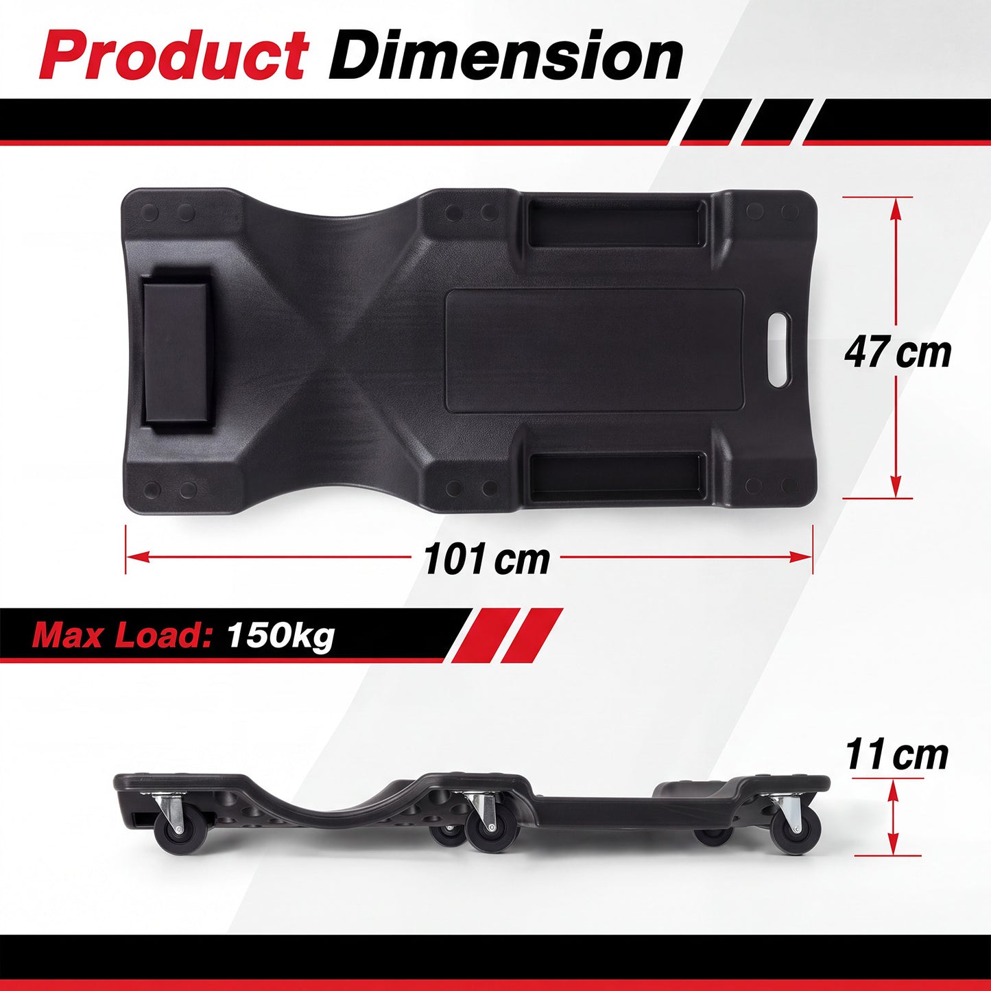 101 CM Low Profile Rolling Garage Creeper with Padded Headrest-Black