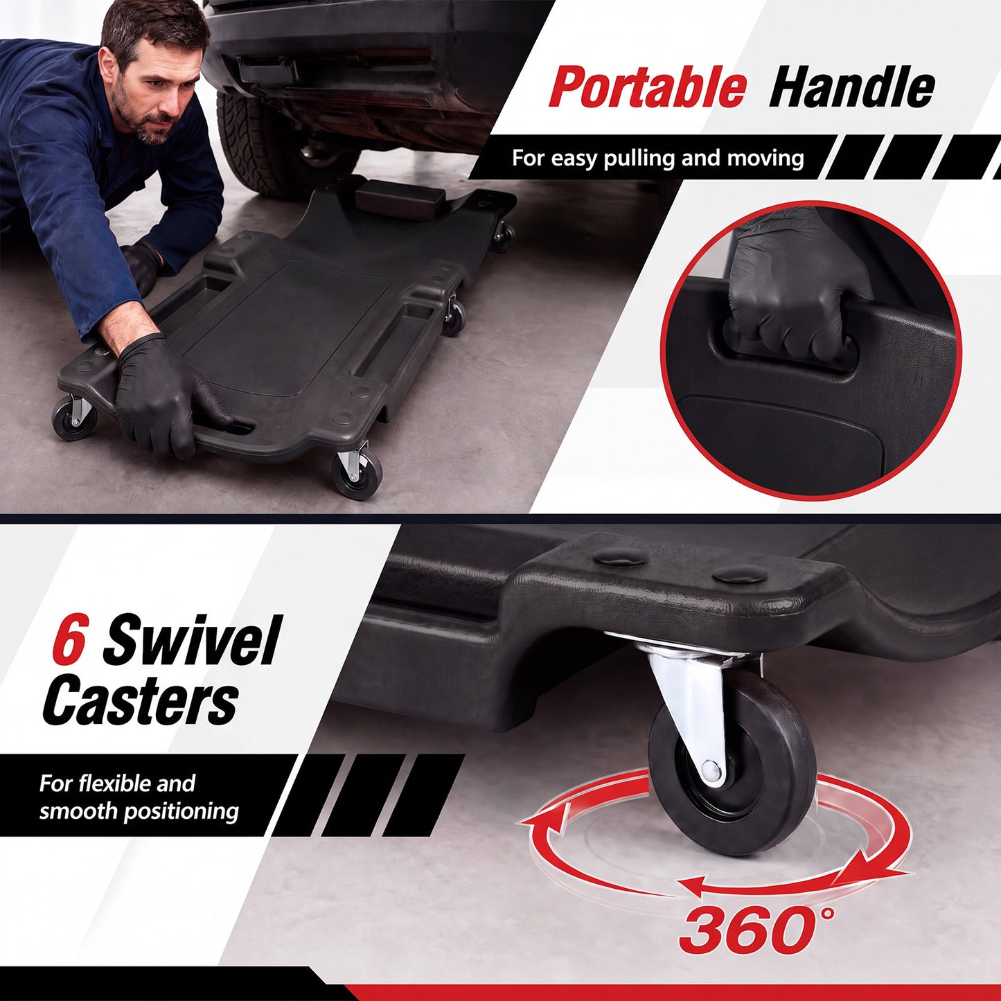 101 CM Low Profile Rolling Garage Creeper with Padded Headrest-Black