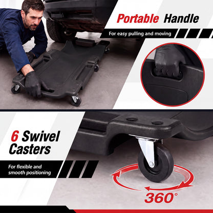 101 CM Low Profile Rolling Garage Creeper with Padded Headrest-Black