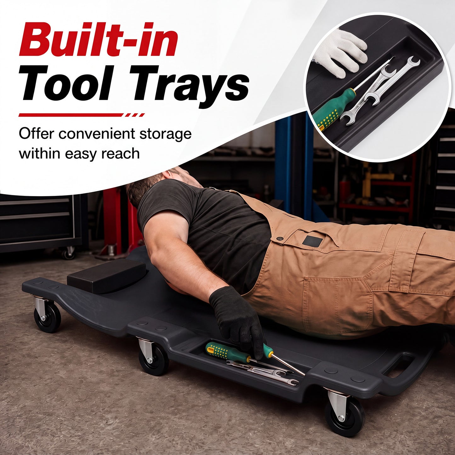 101 CM Low Profile Rolling Garage Creeper with Padded Headrest-Black