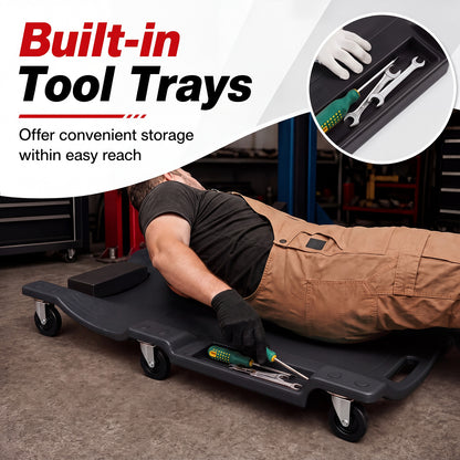 101 CM Low Profile Rolling Garage Creeper with Padded Headrest-Black