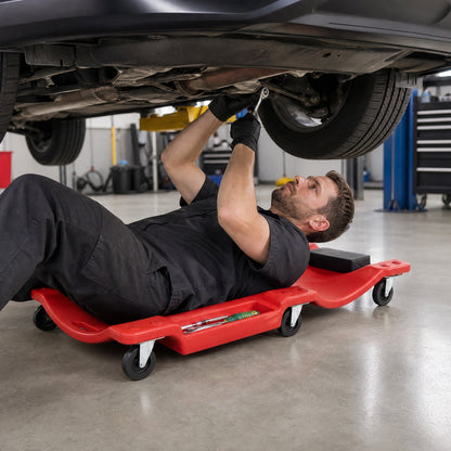 101 CM Low Profile Rolling Garage Creeper with Padded Headrest-Red