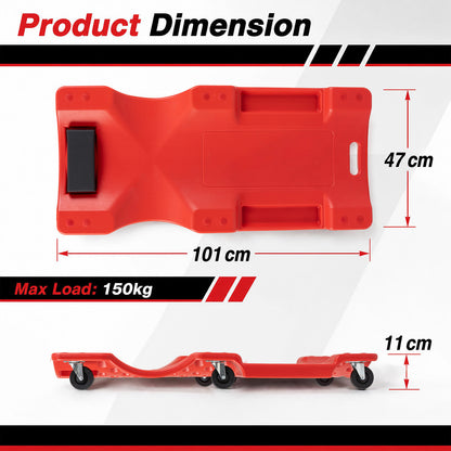 101 CM Low Profile Rolling Garage Creeper with Padded Headrest-Red