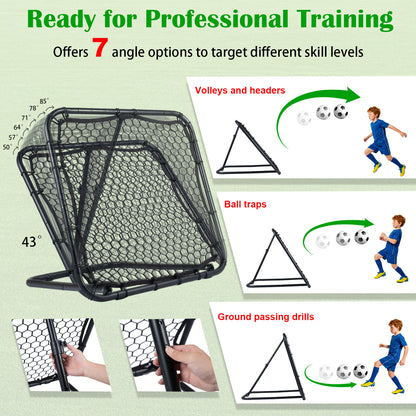 101 x 101 cm Football Rebounder with 7 Adjustable Angles and 4 Ground Stakes