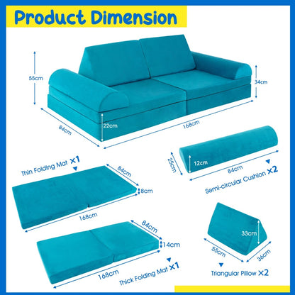 6 Pieces Modular Convertible  Kids Play Couch Sofa-Green