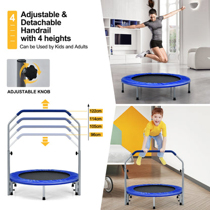 101cm Foldable Trampoline with 4-Level Adjustable Handle for Adults-Blue