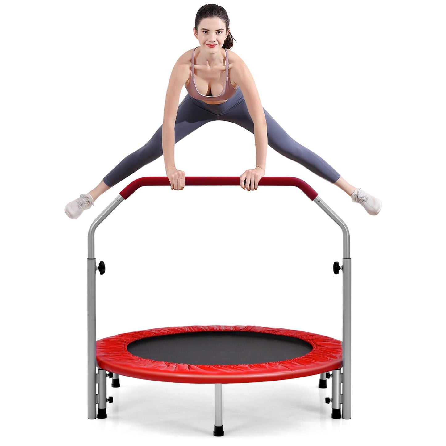 101cm Foldable Trampoline with 4-Level Adjustable Handle for Adults-Red