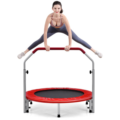 101cm Foldable Trampoline with 4-Level Adjustable Handle for Adults-Red