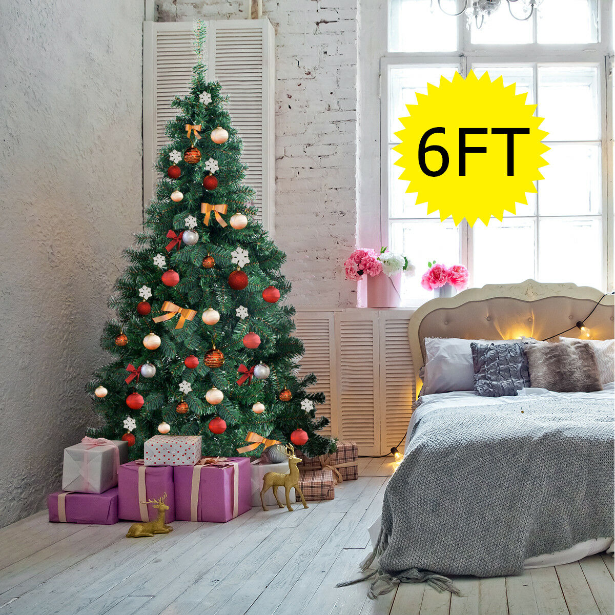 5.9ft (1.8m) Artificial Christmas Tree with Metal Stand