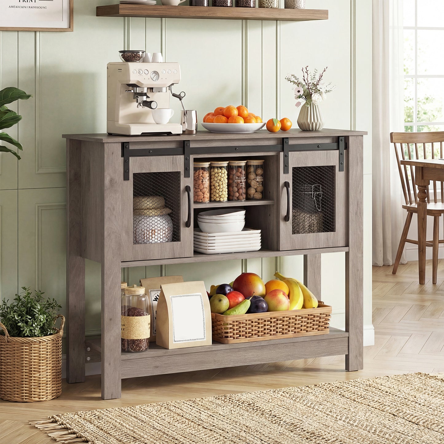 102CM Small Entryway Table with Barn Sliding Doors-Grey