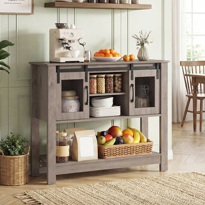 102CM Small Entryway Table with Barn Sliding Doors-Grey