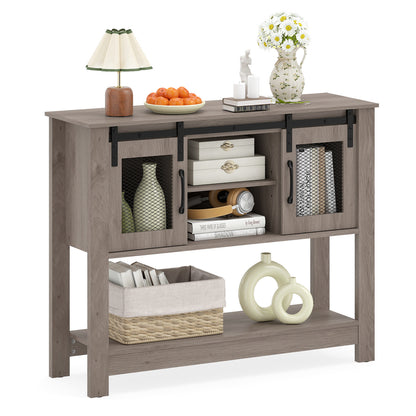 102CM Small Entryway Table with Barn Sliding Doors-Grey