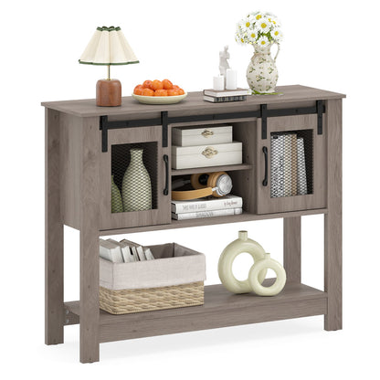 102CM Small Entryway Table with Barn Sliding Doors-Grey
