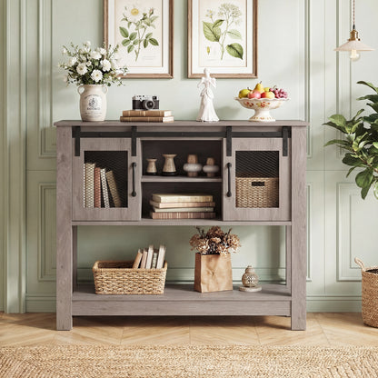 102CM Small Entryway Table with Barn Sliding Doors-Grey