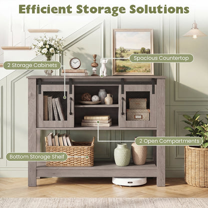 102CM Small Entryway Table with Barn Sliding Doors-Grey
