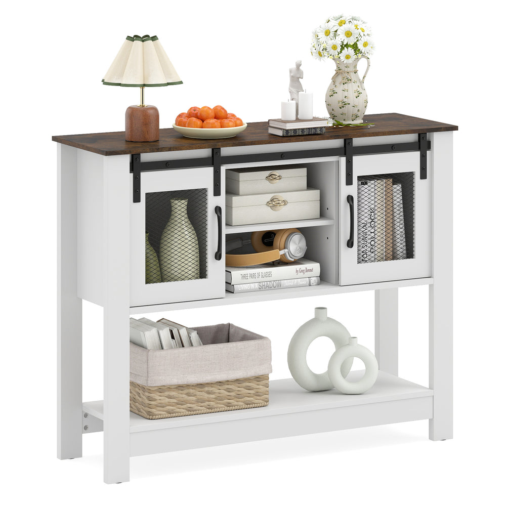 102CM Small Entryway Table with Barn Sliding Doors-Rusticbrown