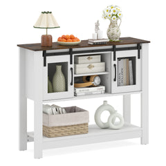 102CM Small Entryway Table with Barn Sliding Doors-Rusticbrown