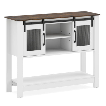 102CM Small Entryway Table with Barn Sliding Doors-Rusticbrown