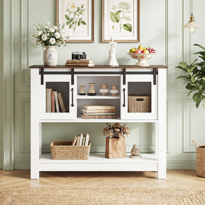 102CM Small Entryway Table with Barn Sliding Doors-Rusticbrown