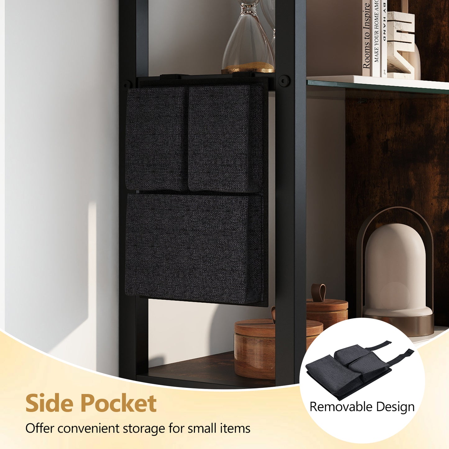 107 CM Industrial Floating Shelves 6-Tier Wall Mounted Shelf with 8 S-Hooks-Black