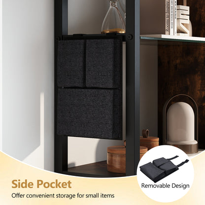 107 CM Industrial Floating Shelves 6-Tier Wall Mounted Shelf with 8 S-Hooks-Black
