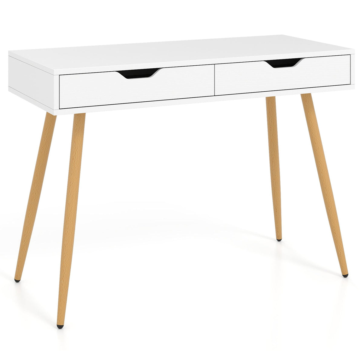 108 cm Computer Desk with 2 Drawers Wooden Writing Study Desk Workstation-White