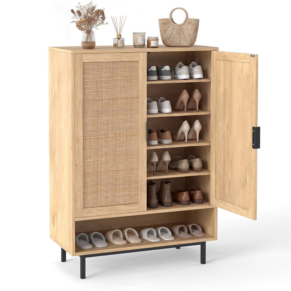 108CM Tall Shoe Cabinet 6-Tier with 2 Doors and Adjustable Shelves-Natural