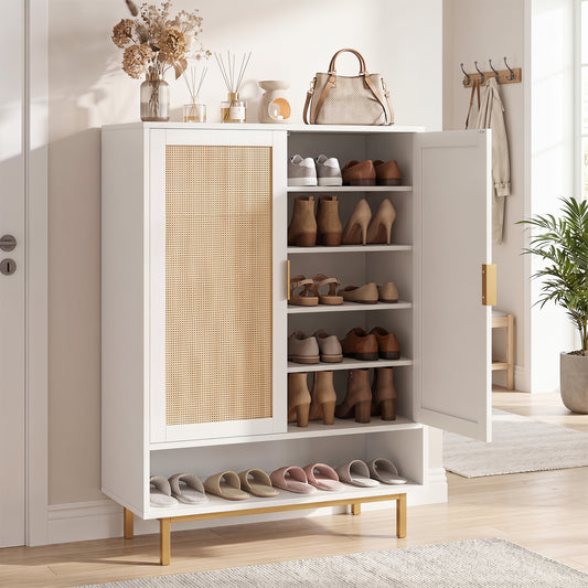 108CM Tall Shoe Cabinet 6-Tier with 2 Doors and Adjustable Shelves-White
