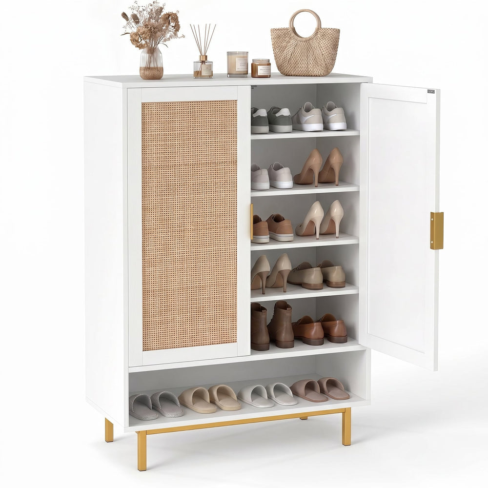 108CM Tall Shoe Cabinet 6-Tier with 2 Doors and Adjustable Shelves-White