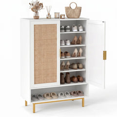 108CM Tall Shoe Cabinet 6-Tier with 2 Doors and Adjustable Shelves-White