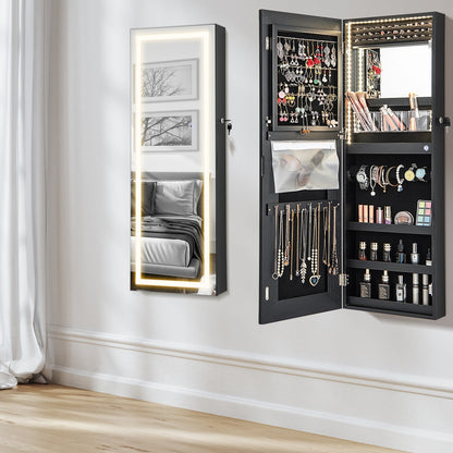 108cm Lockable Jewelry Mirror Cabinet with 3-Color LED Lights-Black1