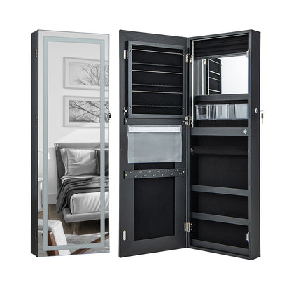 108cm Lockable Jewelry Mirror Cabinet with 3-Color LED Lights-Black1