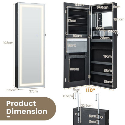 108cm Lockable Jewelry Mirror Cabinet with 3-Color LED Lights-White