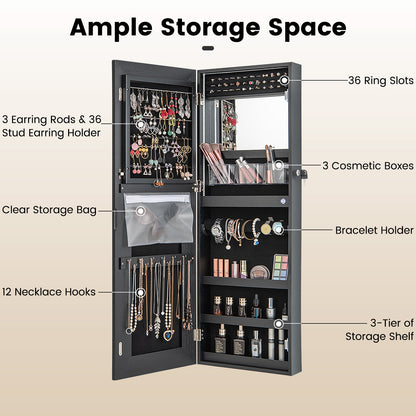 108cm Lockable Jewelry Mirror Cabinet with 3-Color LED Lights-Black1