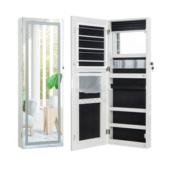 108cm Lockable Jewelry Mirror Cabinet with 3-Color LED Lights-White