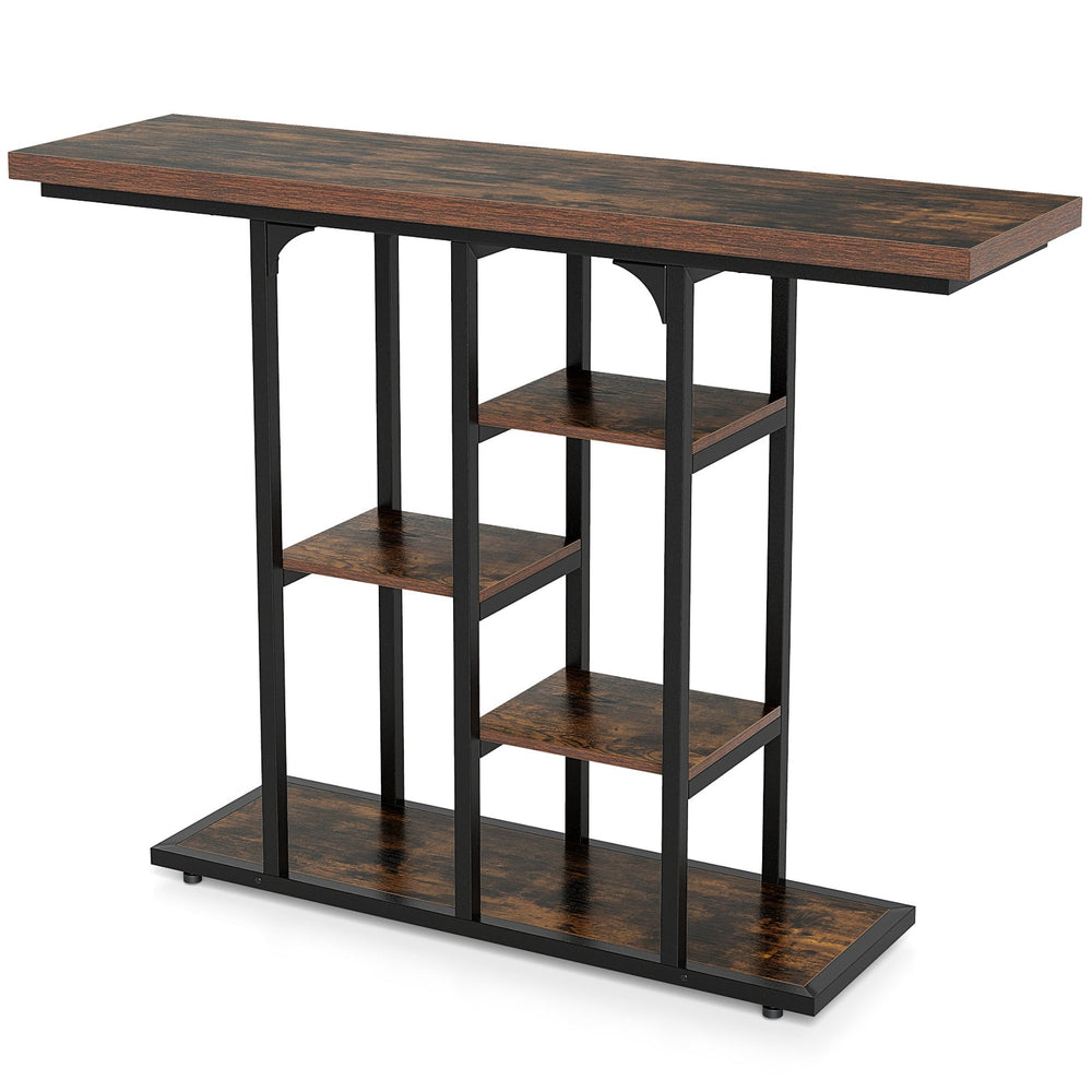 109 cm Console Table with Storage Shelves-Rustic Brown