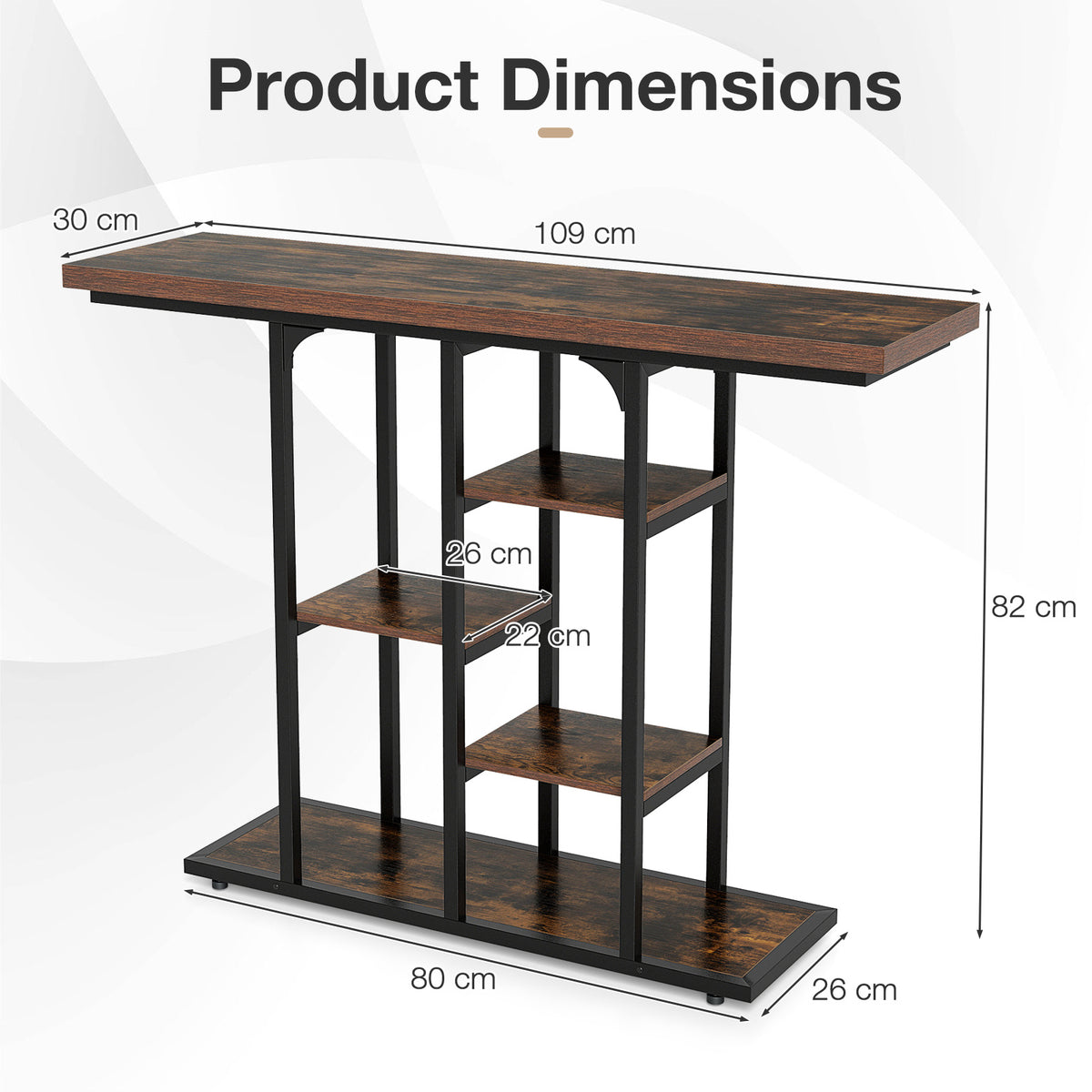 109 cm Console Table with Storage Shelves-Rustic Brown