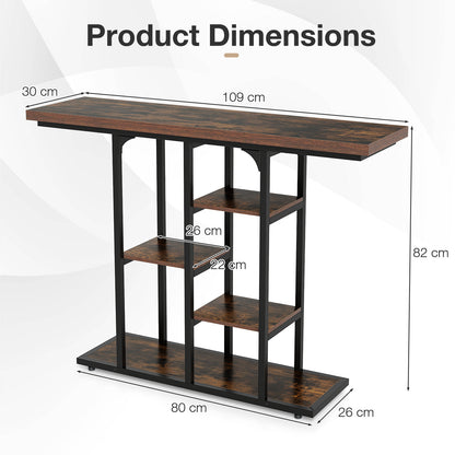 109 cm Console Table with Storage Shelves-Rustic Brown